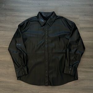 Dynamite Black Faux Leather Oversized Shirt Jacket Going Out Jacket